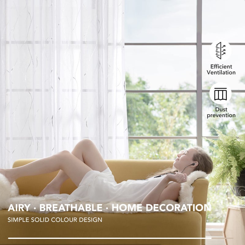 Deconovo Semi Sheer Curtains 2 Panels, 52W x 95L Inch Each, Grommet Top Voile, Light-Filtering Day Privacy, Silver Wave Foil Pattern, Living Room/Bedroom Window Drapes, Easy Hang - Image 4